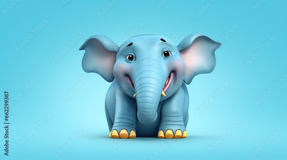  a blue elephant with yellow tusks on a blue background.  generative ai