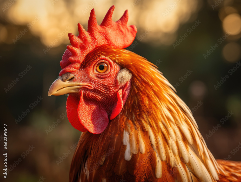 Close-Up Portrait of a Rooster Created with Generative AI
