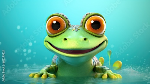  a frog with big eyes sitting in the water with bubbles. generative ai