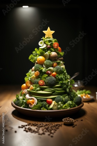 Sapin Culinaire de Noël : Carte de Voeux à Base de Légumes et Aliments Sains