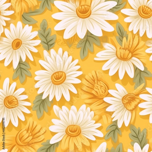 Abstract floral seamless pattern background in yellow white and beige. generative ai.