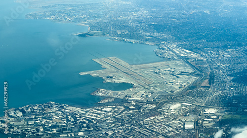 Slika na platnu aerial landscape view of area around San Francisco International Airport locat