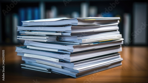 Stack of documents on the office desk.