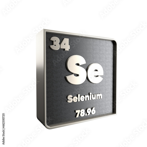 Selenium chemical element black and metal icon with atomic mass and atomic number. 3d render illustration.