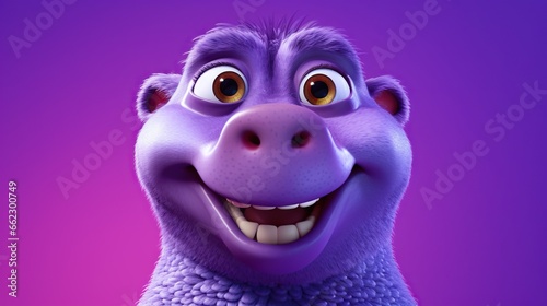  a purple animal with big eyes and a smile on it's face. generative ai