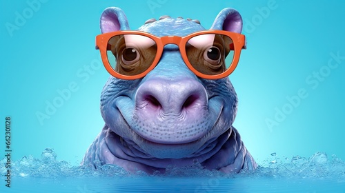  a close up of a animal wearing glasses in the water. generative ai