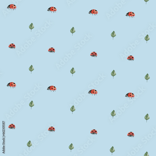 Ladybug leaf Seamless Pattern | Minimalistischer Marienkäfer Beetle Bug Kinder Stoffdesign