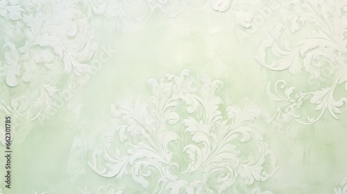 a green and white wallpaper with a floral design on it.  generative ai