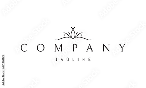 A vector logo with an abstract image of a fish above the waves with leaves on the sides.