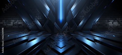 Ai black blue abstract modern background for design. Dark. Geometric shape. 3D effect. Diagonal lines, stripes. Triangles. Gradient. Light, glow. Metallic sheen. Minimal. Web banner. Space © merabbi