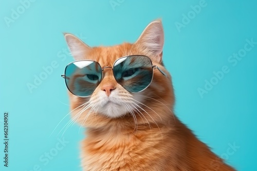 Close-up portrait of a funny red cat in sunglasses