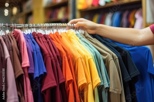 Buying a cheap cotton shirt on a hanger at a flea market