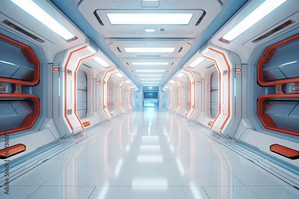 Obraz premium Space station or spaceship scifi style corridor or room