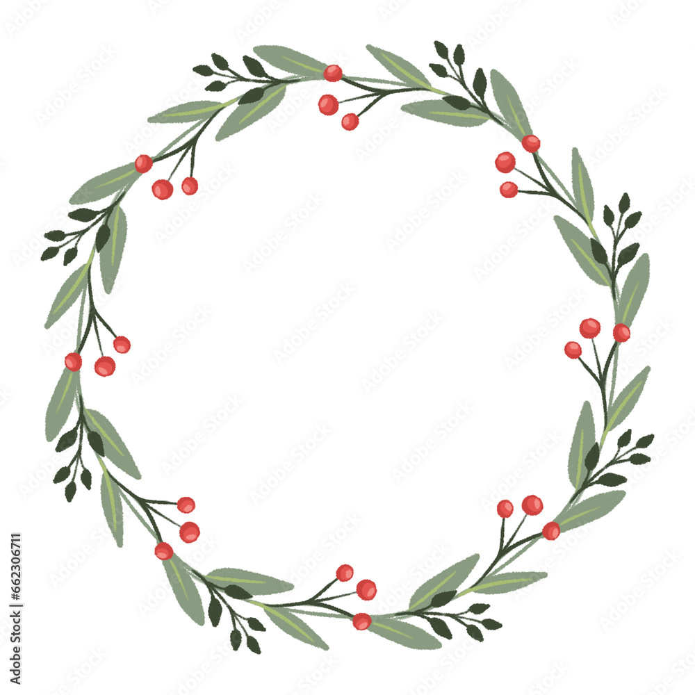 Christmas decoration wreath. Wreath With Leaves and Berries
