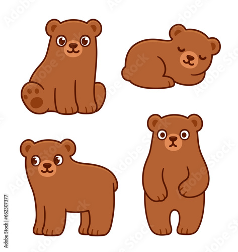 Cute cartoon brown bear cubs drawing