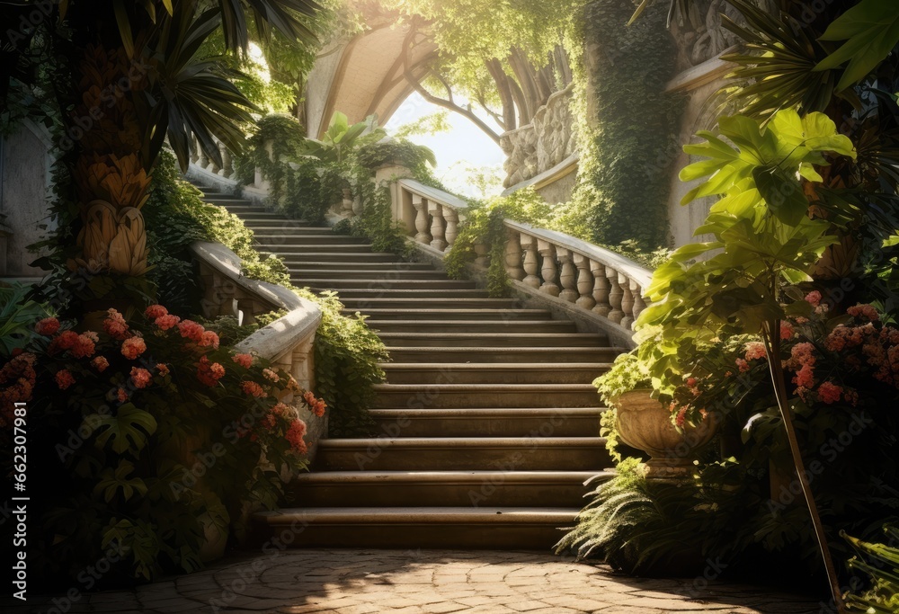 Beautiful Staircase Leading to a Serene Garden