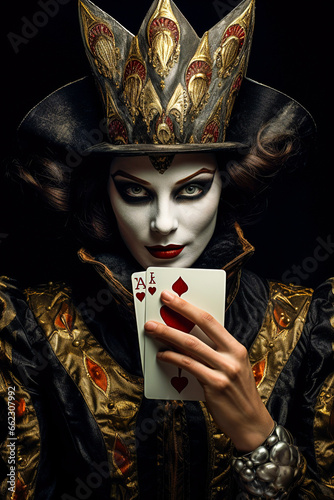 Mystérieux Arlequin joueuse de cartes prédisant l'avenir