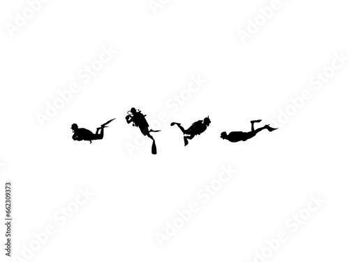 Scuba Diving Silhouettes Vector On The White Background.