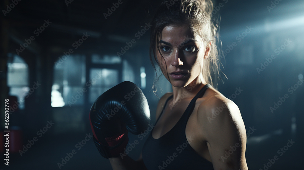 portrait of female fighter in the gym