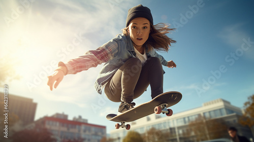 female skater doing an ollie  photo