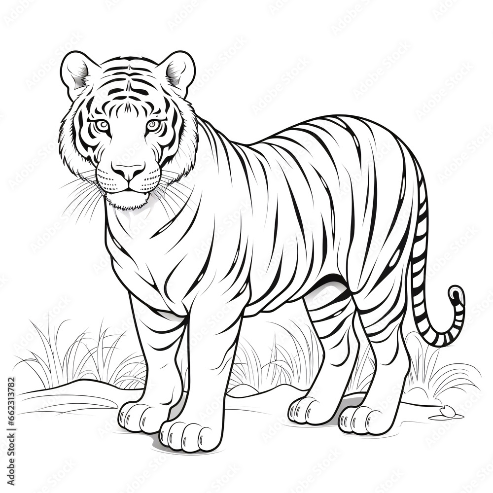 Obraz premium Tiger walking font side all body motif tattoo or coloring vector with white background 