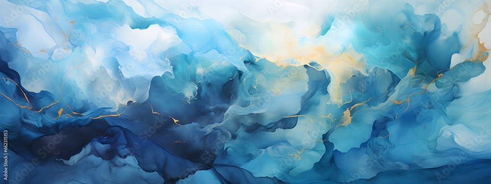 Abstract watercolor paint background by gradient deep blue color with liquid fluid grunge texture for background, banner