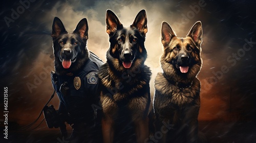an artistic representation of a K-9 police unit, emphasizing the invaluable role of specially trained dogs in law enforcement and safety efforts photo