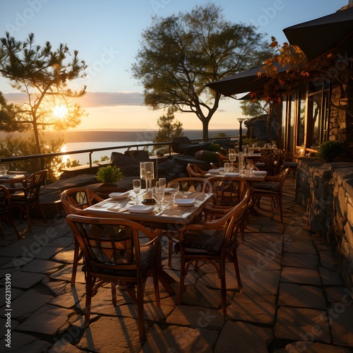 Smorgastarta,against the background of the beautiful Sweden sunset on the restaurant terrace