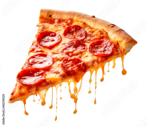 delicious slice of pepperoni pizza flying on transparent background