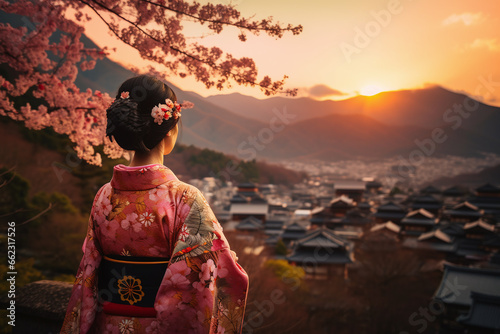 Geisha in Japan with traditional costume photo