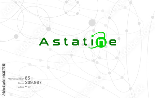 Modern logo design for the word Astatine which belongs to atoms in the atomic periodic system.