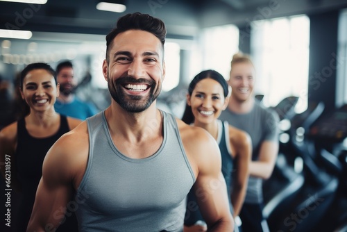 People enjoying a workout session at the gym with smiles on their faces created with Generative AI technology
