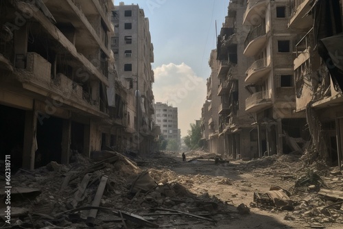 Fototapeta Devastation in Aleppo. Generative AI