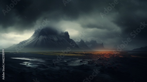 volcanic mountains in a moody and atmospheric image, capturing the mystique that often shrouds these volcanic landscapes