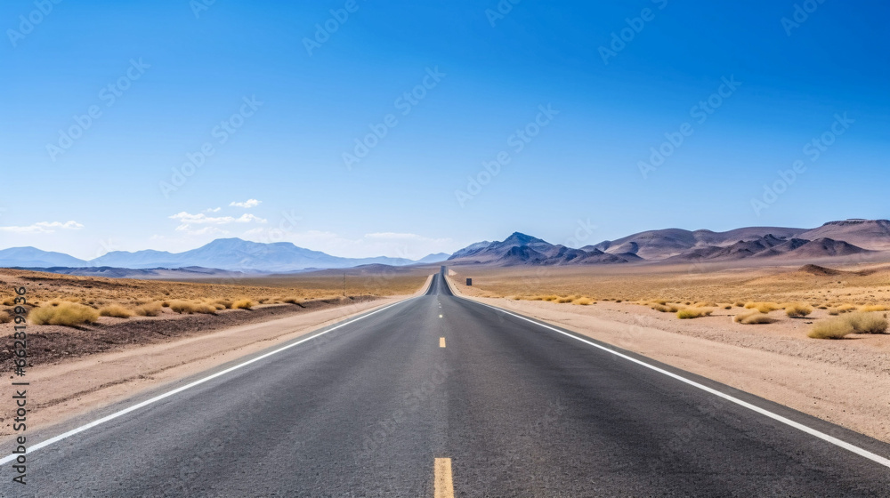 Road in the sahara desert of Egypt. Conceptual for freedom, enjoying the journey. Empty road. Freeway, Highway through the desert