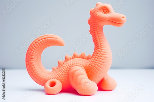 red diplodocus toy plasticine isolated on white