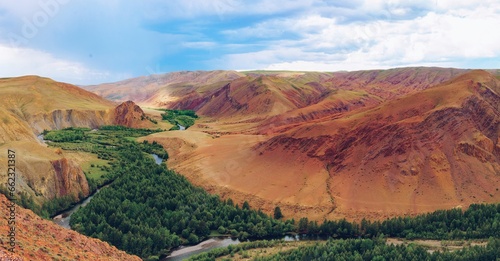 panoramic view of the Red Kyzylchin hills in Altay © avtk