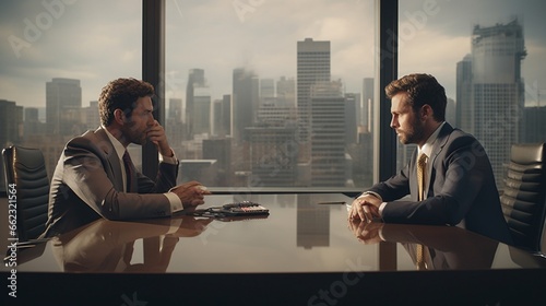 A manager raises their voice at a subordinate for insubordination in a high-rise office photo
