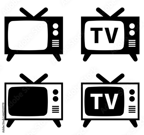 レトロなテレビのアイコンセット 黒