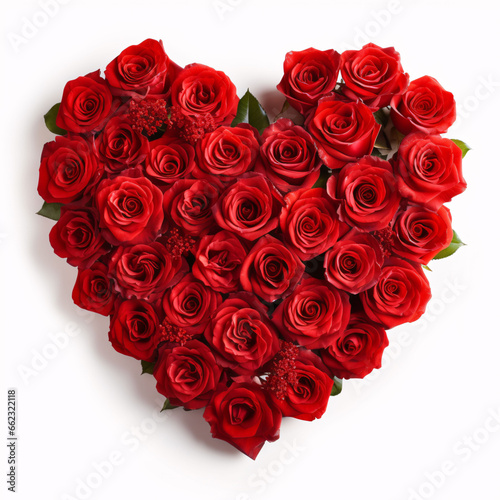 Heart shaped bouquet of red roses isolated over white background