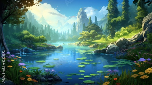 Enchanted lake  with serene waters and the tranquility of nature game art