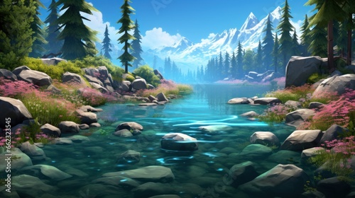 Enchanted lake  with serene waters and the tranquility of nature game art