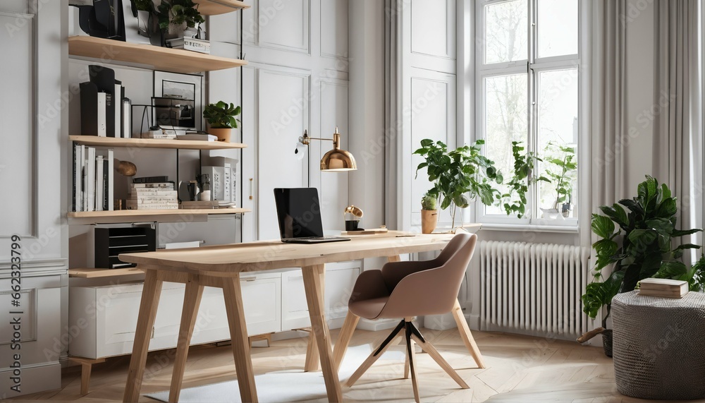 Scandinavian home office interior featuring the use of task chair