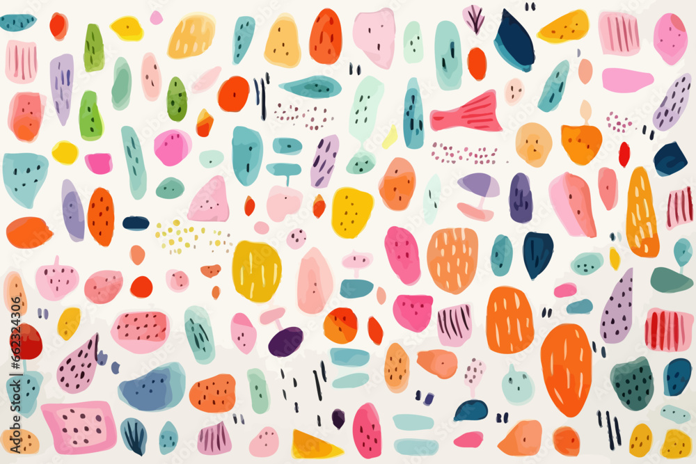 Watercolor Calligraphy quirky doodle pattern, wallpaper, background, cartoon, vector, whimsical Illustration