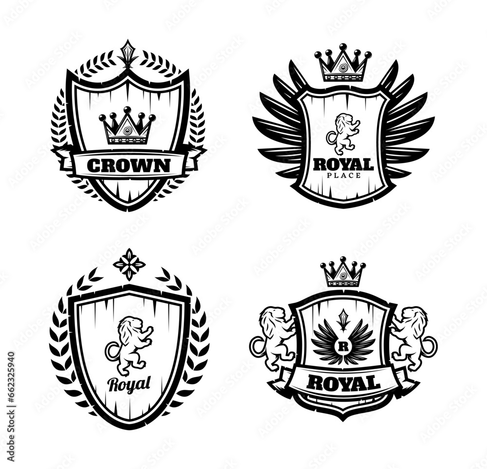 Set vintage monochrome heraldic emblems
