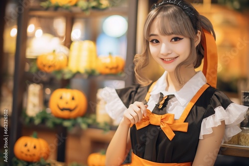 ハロウィンのメイドカフェのメイドさん（萌え・可愛い・秋葉原・コスプレ）