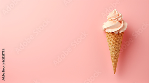 vanilla ice cream cone on pink background