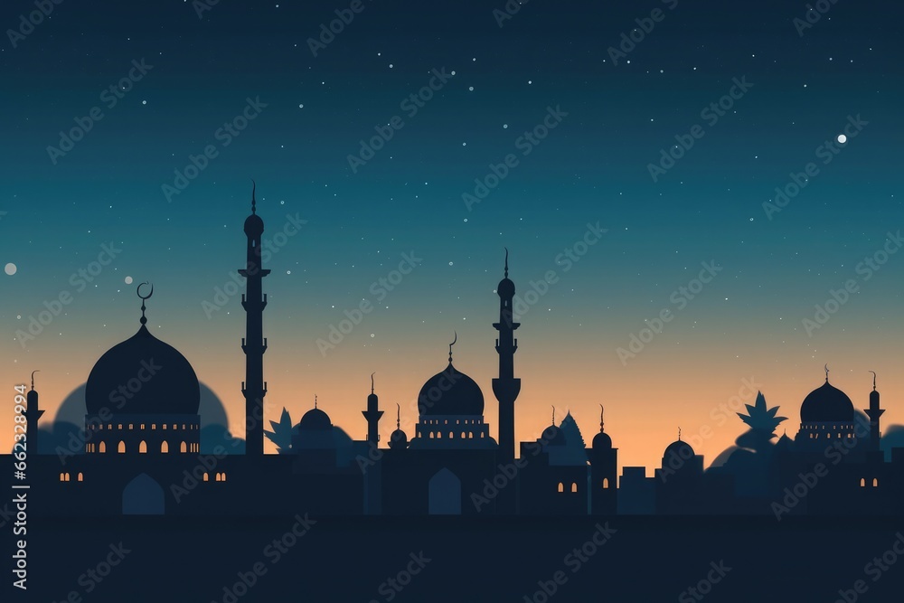 Illustration of a Sheikh Zayed Mosque after sunset.