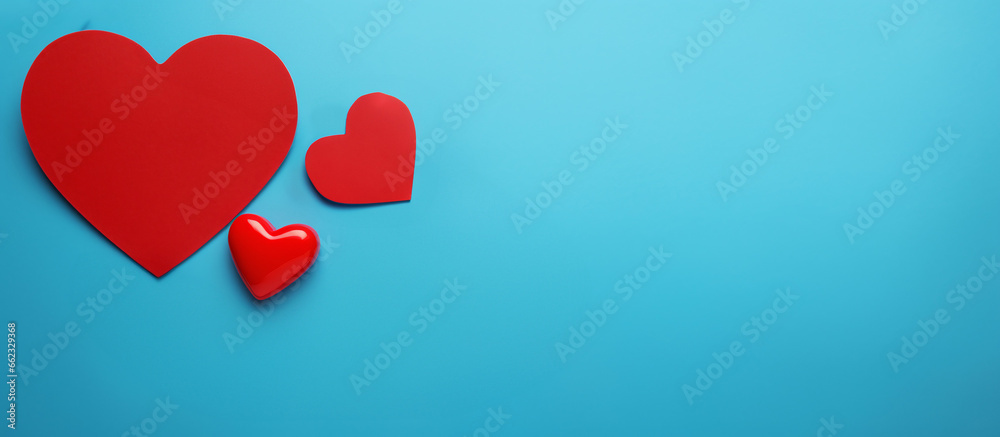 Banner for Valentine Day. Hearts on blue background