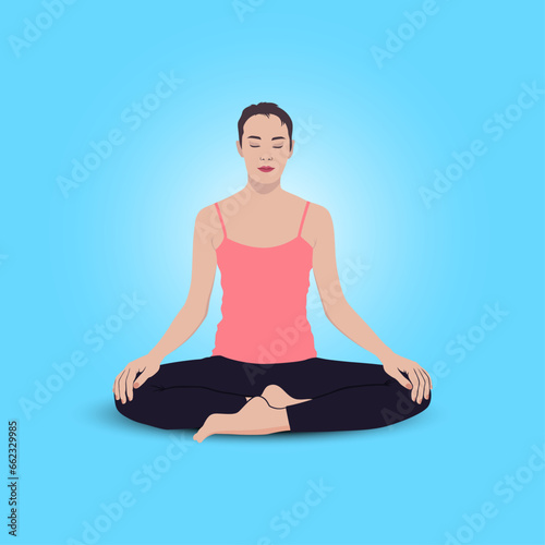 Girl sitting vector in yoga pose, easy sitting pose